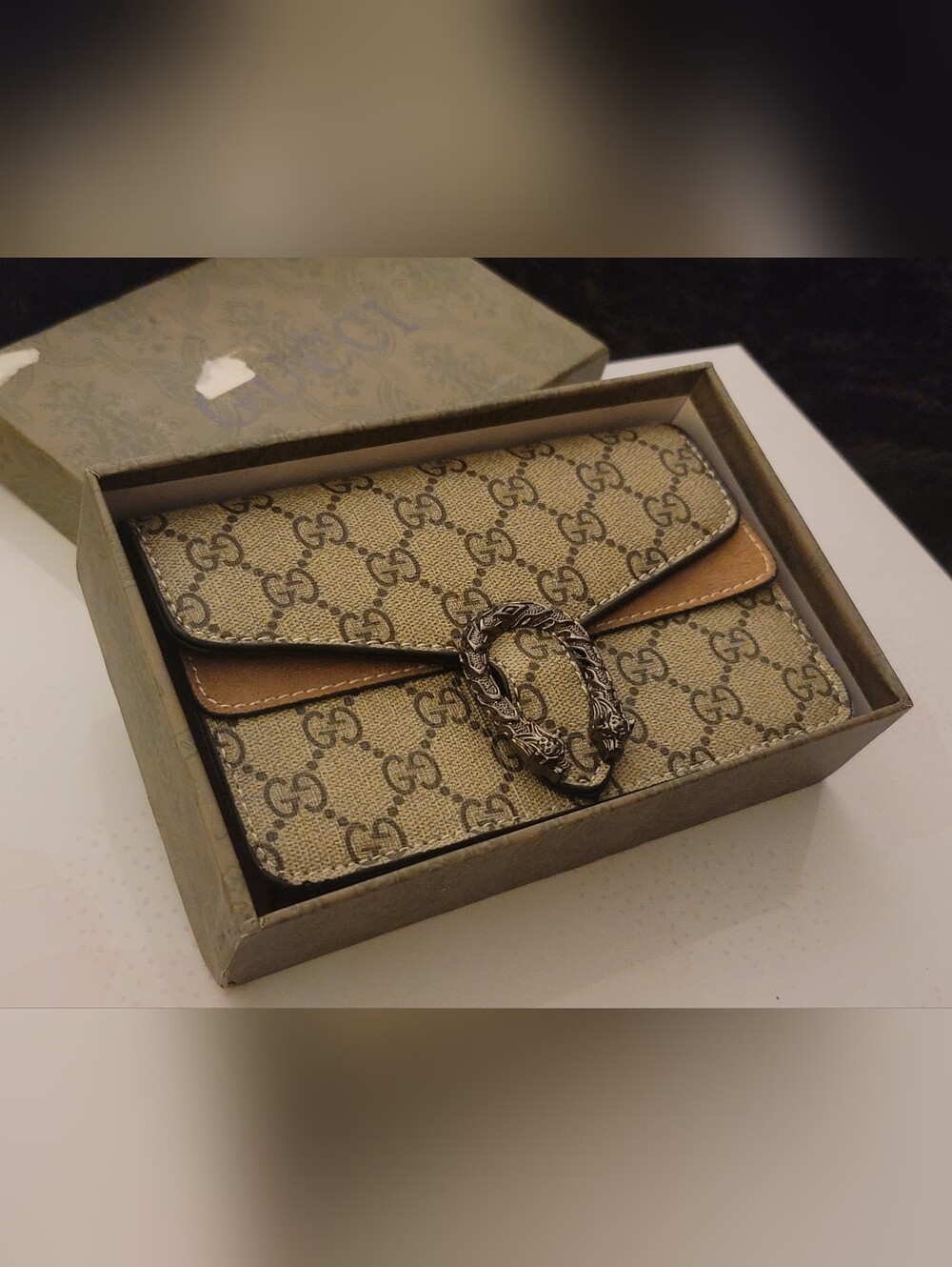 GUCCI DIONYONS GG SUPREME MINI W/CHAIN SHOULDER STRAP & KEYCHAIN